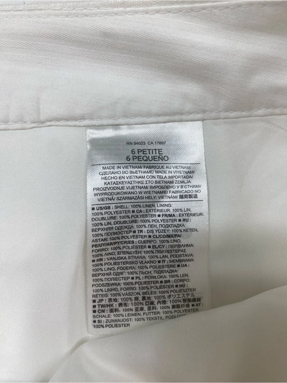 Banana Republic Women’s 6P White 100% Linen Pants Petite Straight Leg Lined